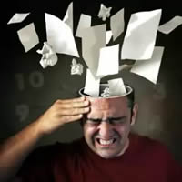 Man with paperwork coming out of head