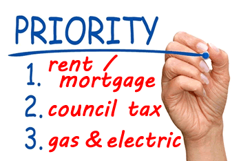 priority debts - rent/mortgage, council tax, gas and electric