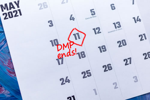 A page from a calendar, a month in 2021. The date your Dent Management Plan ends is ringed in red.