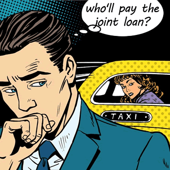 Woman leaving in taxi - man worries about joint loan
