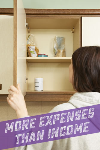 nearly empty food cupboard - more expenses than income