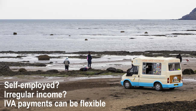 Ice cream van on a cold beach - IVA payments acn be flexible for the self emplyed with an irregular income