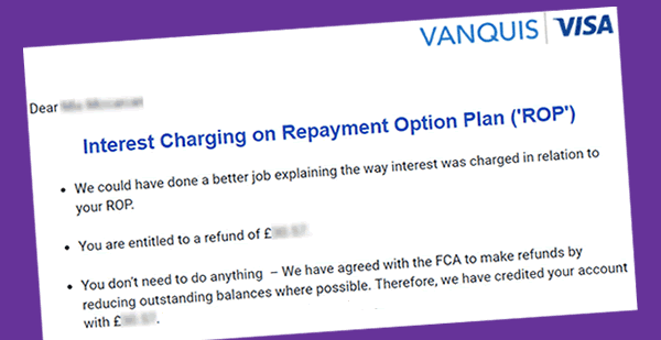 email offering a refund from Vanquis