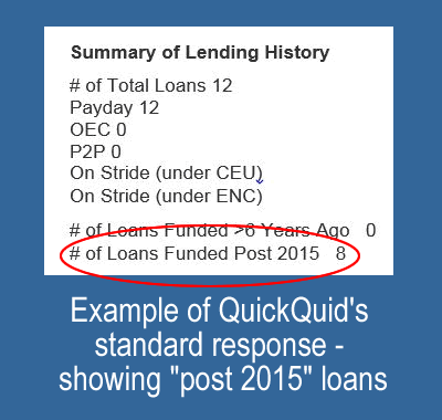Extract from a typical reply to a QuickQuid customer, showing how QQ treats post 2015 loan as being in a separate category