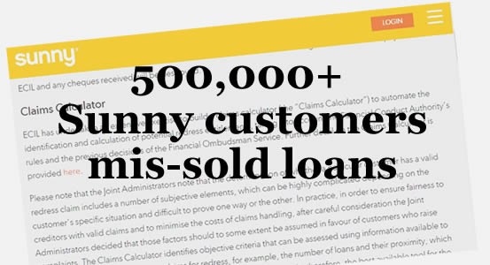 Screen shot from Sunny website - more than 500,000 customers were mis-sold payday loans by Sunny