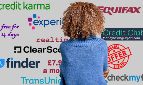 Woman looking at confusing number of credit reports and special offers - which is best? which should she choose? 