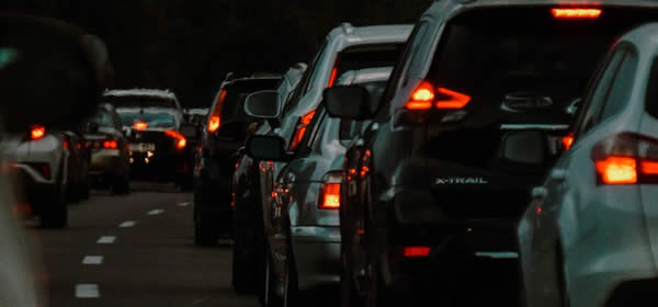 a traffic jam at night