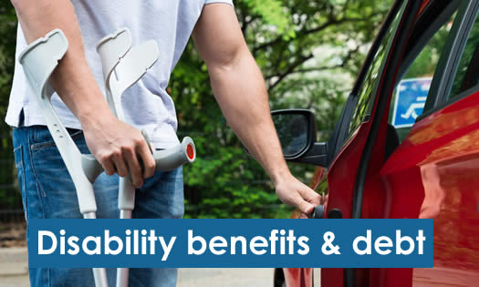 man on crutches getting into a car - do you have to use disability benefits to pay your debts?