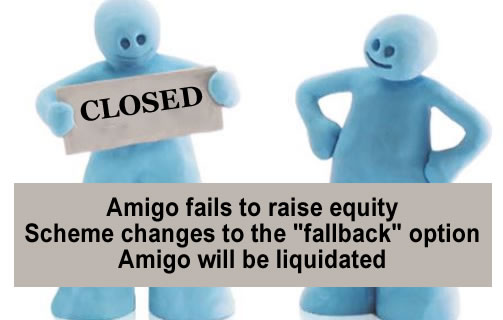 Amigo has announced it cannot raise the equity it needs so it will be liquidated. The Scheme continues but there will be less money for refunds