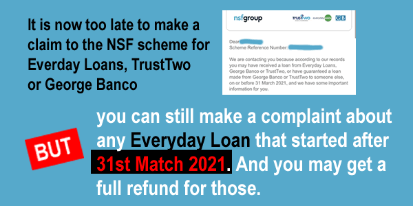 |The deadline to make a claim to the NSF scheme has now passed. 
