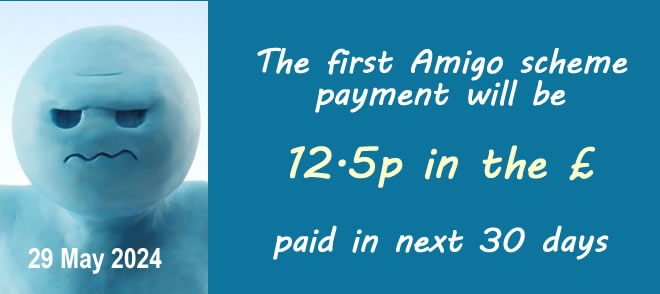 Amigo will pay the first scheme payment - the interim dividend - at 12.50 in the £,Most people will receive it in June 2024