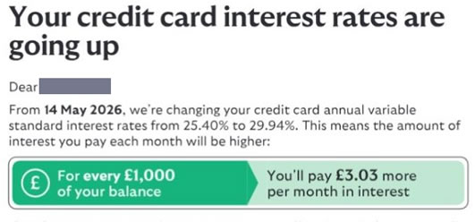 Email send to a lloyds credit card holder in March 2026. Similar emails sent to Halifax and MBNA customers